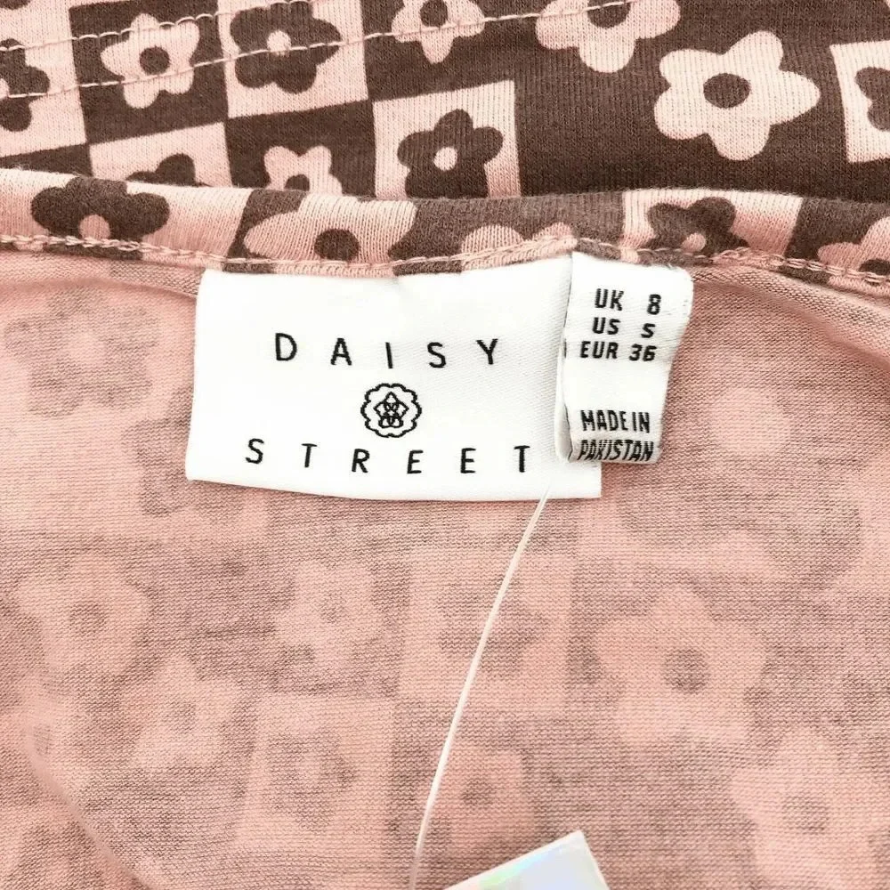 NWT Urban Outfitters Daisy Street Pink Brown Floral Long Sleeve Crop Top Size XS